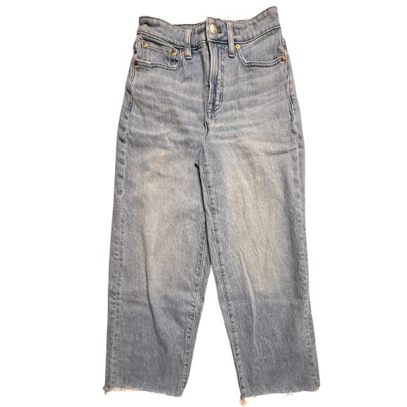Madewell Curvy Perfect Vintage Wide-Leg Crop Jeans 24 Raw Hem Distressed - Picture 1 of 7